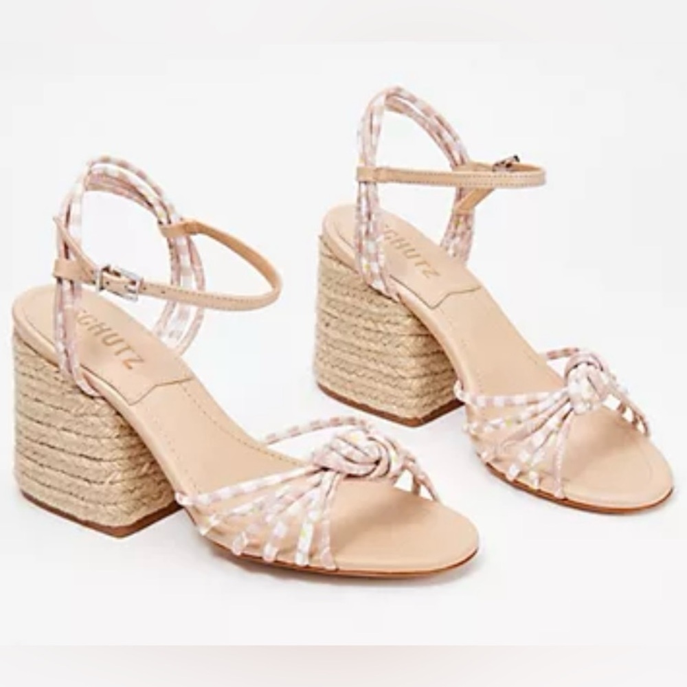 Schutz NWT Dahra Knotted Print Fabric Block Heel Espadrille Sandals Size 11